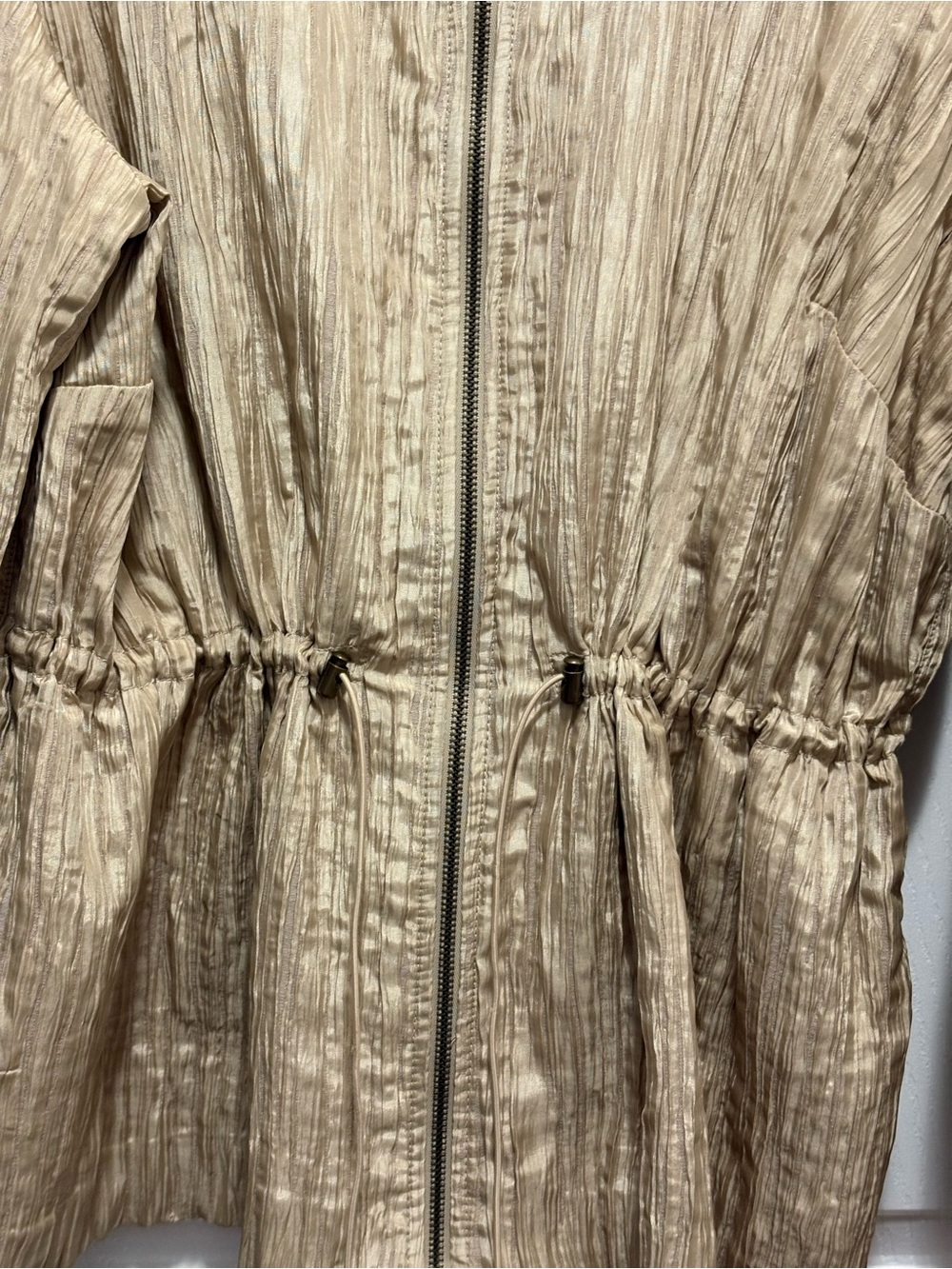 Ruby Rd Woman Tan / Gold Crinkle Zip Jacket Plus Size 20W Utility Jacket - Picture 3 of 13